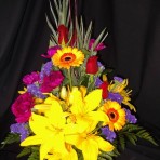 Roses and Lilies in a ceramic pot