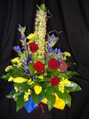Lilies and Roses in a box arrangement