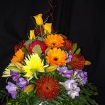 Colourful Rose & Gerbera Flowers in a Ceramic Pot